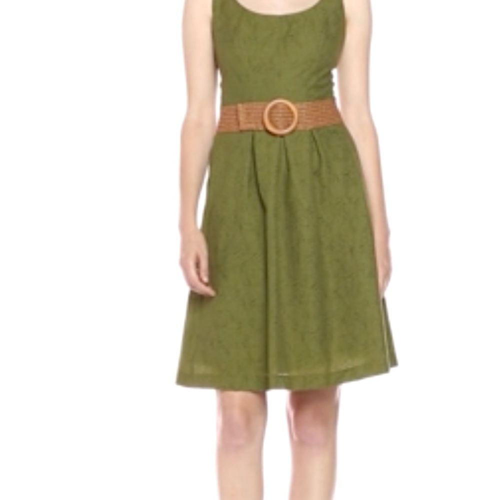 Nine West Dress Sleeveless Belted Fit and Flare Green Size 6